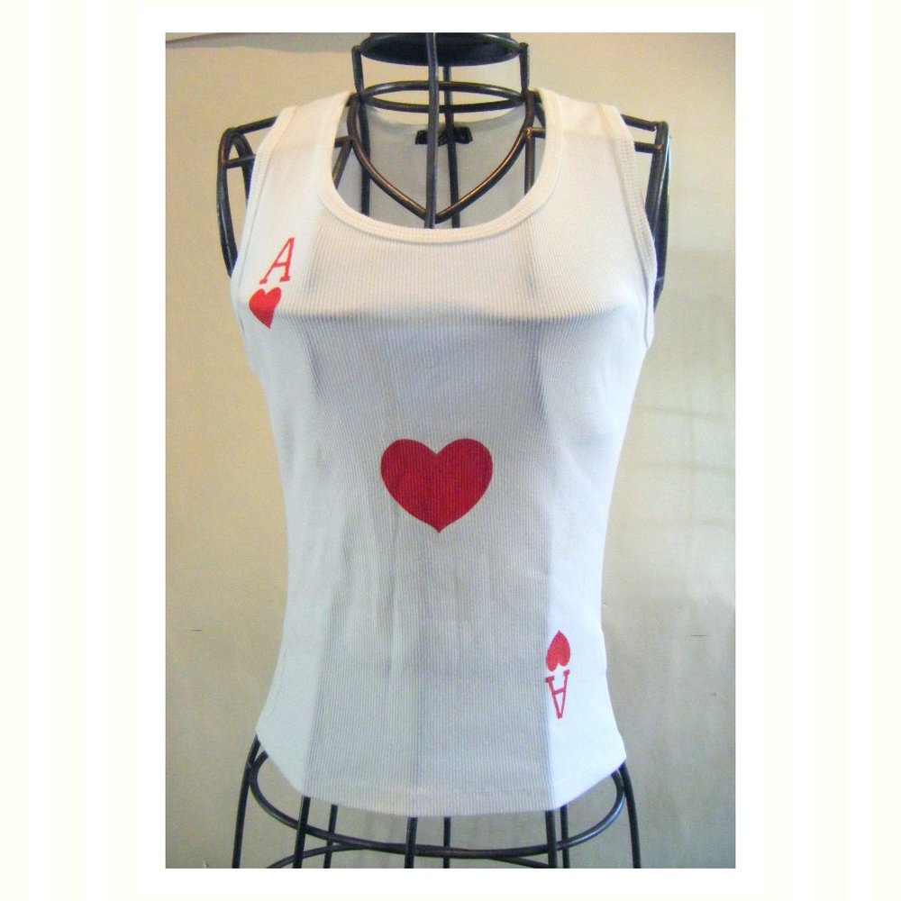 Ace of Hearts White Tank Top Size Small